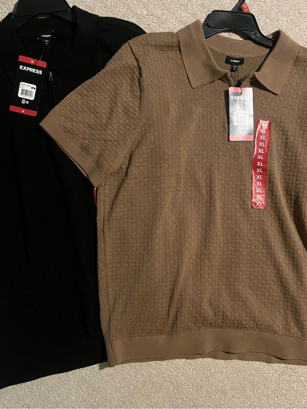 Express Men's Brown Textured zip sweater Polo Shirts - lot of 2 - XL